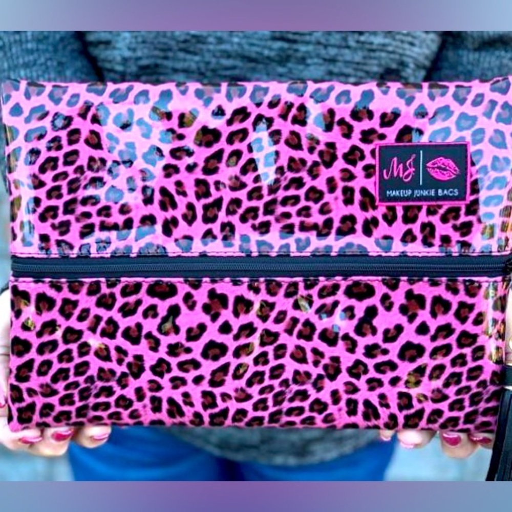 Makeup Junkie Bags Pink Leopard Cosmetic Bag